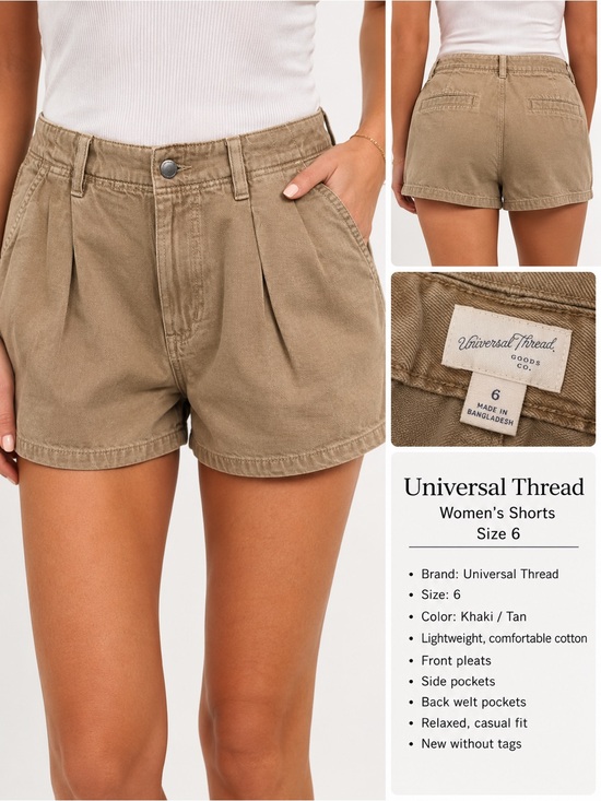Universal Thread Pants - Universal Thread Women’s Pleated Shorts – Size 6 – Khaki/Tan